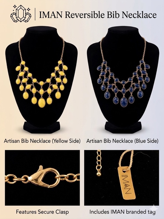 IMAN Jewelry - IMAN Global Chic Reversible Bib Necklace – Navy Blue/Yellow Statement Piece